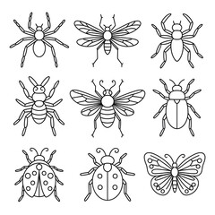 Insect Collection Line Art Icons Coloring Page © Samsul