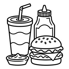 Burger Meal and Drink Line Art Coloring Page