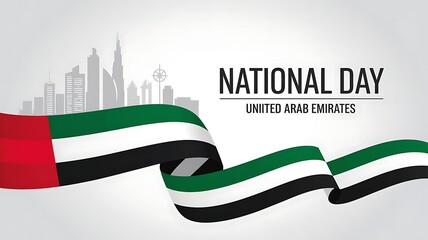 United arab emirates national day celebration with flowing flag and iconic city skyline silhouette in the background