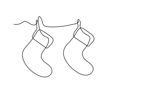 Abstract Three socks with gifts for Christmas, Self drawing animation one continuous line draw, logo on white background