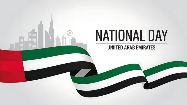 United arab emirates national day celebration with flowing flag and iconic city skyline silhouette in the background