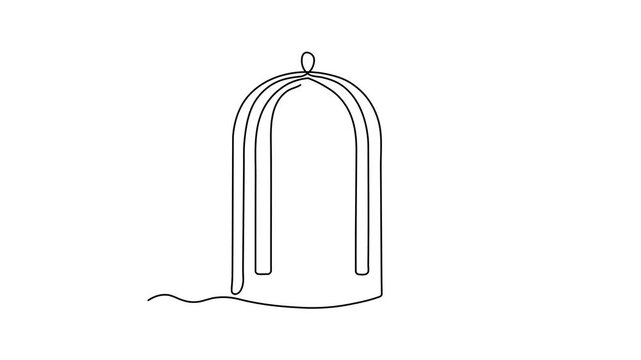 An empty birdcage, cage. Self drawing animation one continuous line draw, logo on white background