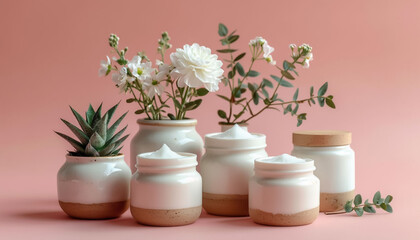 Organic cream in ceramic jar natural