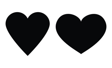 Two different style black heart shapes on a white background side by side representing love and affection in simple design