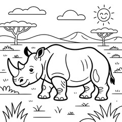 rhino in the grass vector style coloring page 