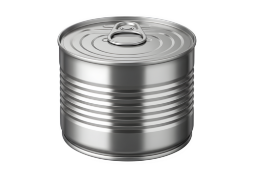 Silver Metal Tin Can with Pull Tab for Canned Food Products Isolated on Transparent Background PNG