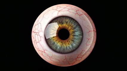 Video, illustration of an eye with redness for educational and medical purposes, eye health video assets, 4K