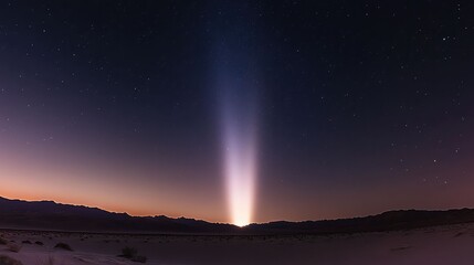 The zodiacal light, a faint, diffuse pyramid of light visible in the western sky after sunset, the glow of interplanetary dust, seen from a remote, dark-sky desert location, ethereal astrophotography
