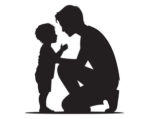 solid black color A Minimalist Flat Design illustration in the “autism
acceptance through understanding” theme — a parent kneeling to the child’s level with a peaceful shared gaze