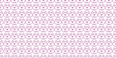 A seamless pattern of cute pink line-art animal faces on a white background, perfect for kids’ products, fabrics, wallpapers, packaging, and playful graphic designs