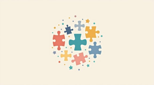 Circle of puzzle pieces with a star in the middle