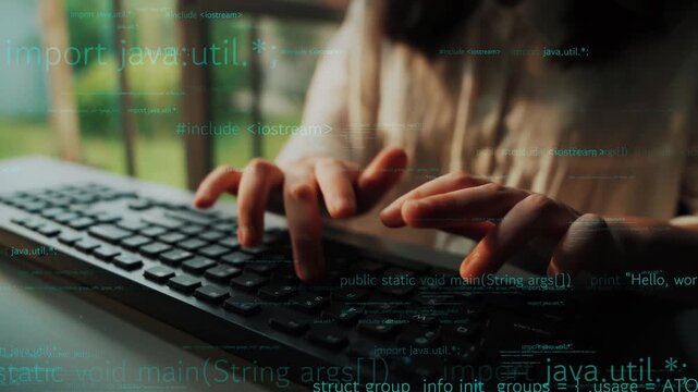 A close-up capture of hands typing on a keyboard, surrounded by lines of code, symbolizing the essence of programming and digital creativity in modern technology. Xenic