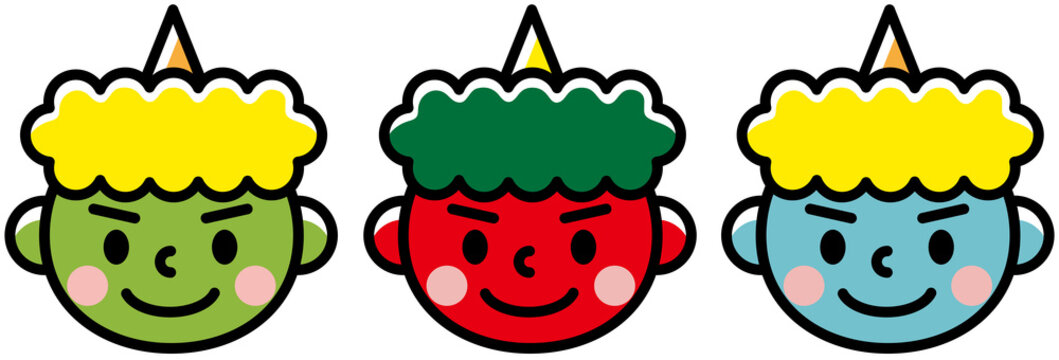 赤、青、緑のかわいい鬼のキャラクターのイメージイラスト　節分