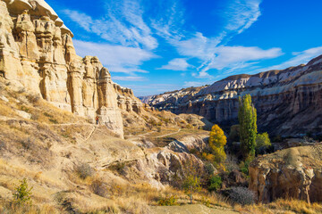beautiful landscape of cliff and rock formation in Cappadocia, Turkey