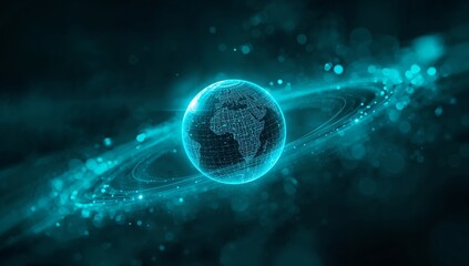 Global network visualization with stunning turquoise glow, ideal for tech startups and digital marketing campaigns, innovative future concepts, and modern design