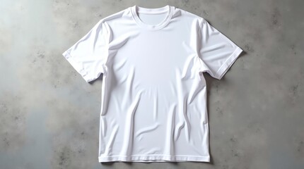 Crisp white t-shirt mockup on textured background perfect for showcasing apparel designs and branding concepts with clean, versatile style and modern appeal