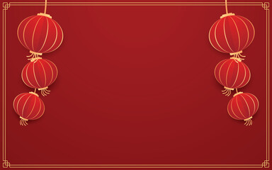 Happy Chinese new year 2026. Chinese new year banner for show product. Greeting card. China frame with lantern on red background.