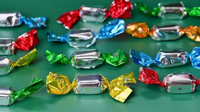 colorful Christmas candies in shiny wrappers