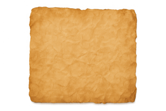 Old crumpled parchment blank paper texture with ragged edges on transparent background for historic designs