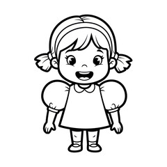 Cute cartoon girl with pigtails and a happy smile.