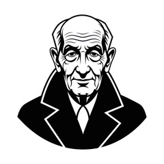 Distinguished elderly man portrait in classic black and white illustration style.