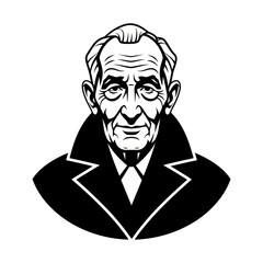 Stylized Black and White Portrait of an Elderly Gentleman in a Suit.