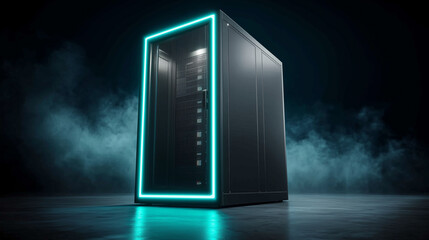 High tech data center server futuristic energy glow