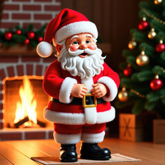 Santa festive indoor celebration with fireplace christmas tree and gifts cozy holiday atmosphere for winter joy