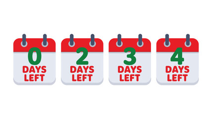 Calendar pages displaying 0, 2, 3, and 4 days left until an event.