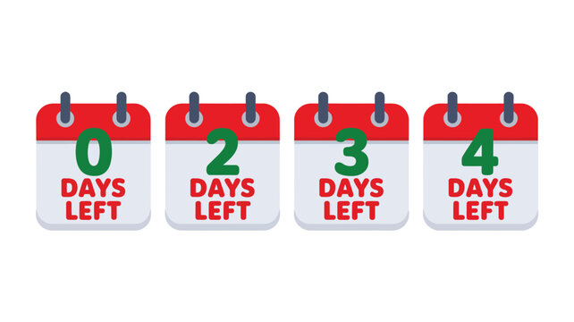 Calendar pages displaying 0, 2, 3, and 4 days left until an event.
