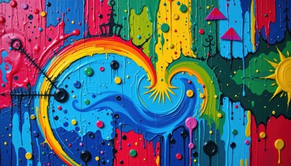 Vibrant Abstract Art with Fluid Colors and Dynamic Shapes on Canvas Surface