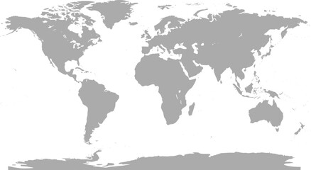 World map silhouette, grayscale continents, global geography, blank political map, educational template, minimalist style, vector outline, no borders, white background © MdShohanur