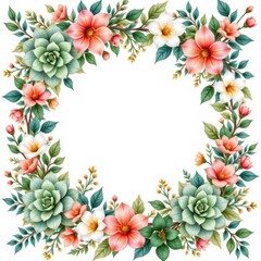 Floral Border Design Featuring Succulents and Vibrant Flowers in Shades of Pink and Green