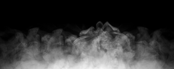 swirling movement of white smoke group, abstract line, Isolated on a black background. rise smoke, cold steam on dark, smog for food