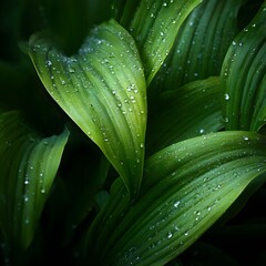 Obraz premium Lush orchid leaves with water droplets