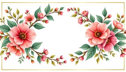 Fototapeta premium Elegant Floral Arrangement with Soft Pink Flowers and Green Leaves on a White Background