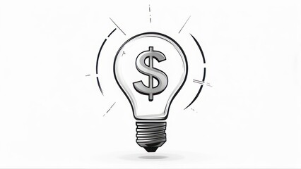 Lightbulb illustration containing a dollar sign, radiating light, on a clean white backdrop
