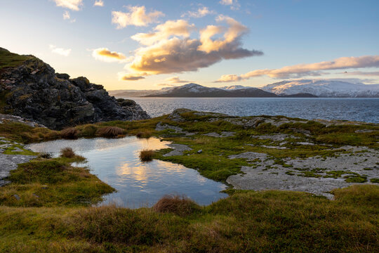 Golden Arctic Light Over Rugged Coastal Landscape