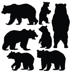 Set silhouettes of bears isolated on white