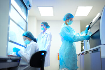 A team of female researchers drives medical innovation. They work together in a high tech lab, focusing on scientific discovery and future healthcare solutions for global wellness.