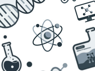 Abstract representation of atomic structure and scientific concepts.
