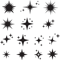 Fototapeta premium Collection of various style black stars sparkles vector graphics designs