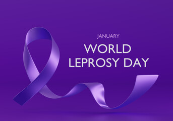 3d Purple Ribbon. World Leprosy Day Awareness. Horizontal Web Banner, Design template for posters, banners and social networks, infographic magazines or websites. 3d render