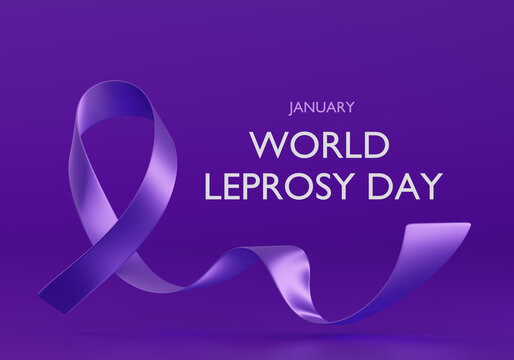 3d Purple Ribbon. World Leprosy Day Awareness. Horizontal Web Banner, Design template for posters, banners and social networks, infographic magazines or websites. 3d render 
