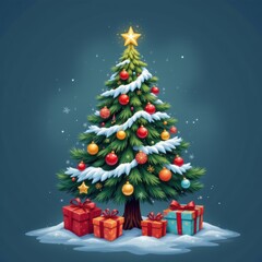 Beautifully Decorated Christmas Tree with Colorful Ornaments and Wrapped Presents Underneath