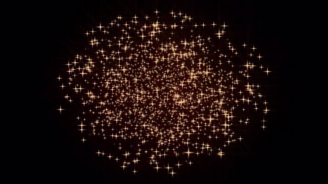 Animation with golden glitter particle explosion. Transition or overlay. Isolated golden dust and stars, transparent background - alpha channel.
