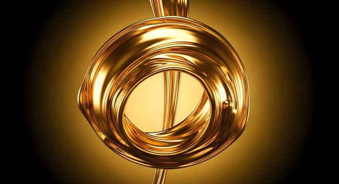 Abstract golden fluid forms a circular shape against a dark background