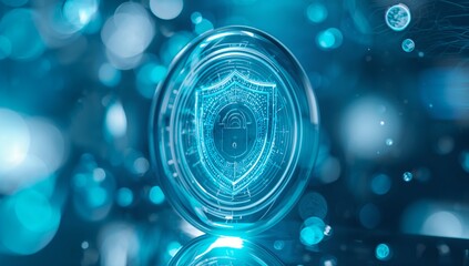 Secure digital network displaying advanced cyber protection with bright turquoise light, perfect for online security, data privacy, and technology concepts