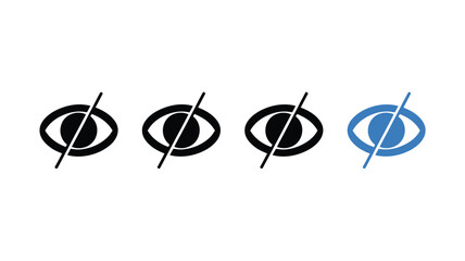 A row of four eye icons, three black and one blue, with a diagonal line through them, indicating visibility or privacy.