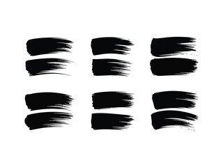 A set of six black brush stroke graphics on a white background.